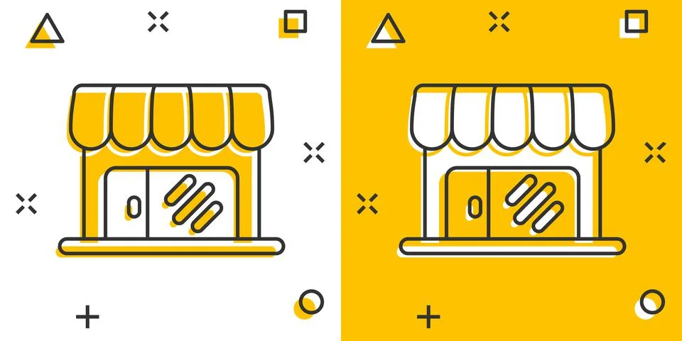Grocery store icon in comic style. Shop building vector cartoon illustration  Stock Illustration