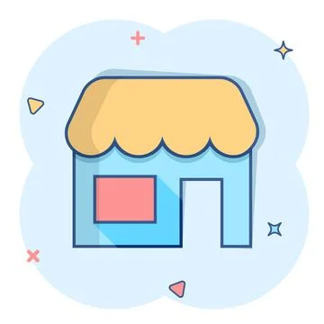 Grocery store icon in comic style. Shop building vector cartoon illustration  Ilustración de archivo