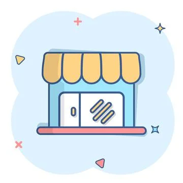 Grocery store icon in comic style. Shop building vector cartoon illustration  Ilustración de archivo
