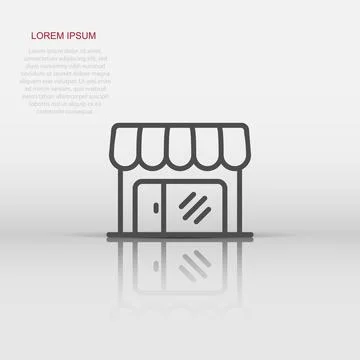 Grocery store icon in flat style. Shop building vector illustration on whit.. Ilustración de archivo