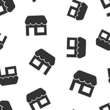 Grocery store icon seamless pattern background. Shop building vector illustra Ilustración de archivo