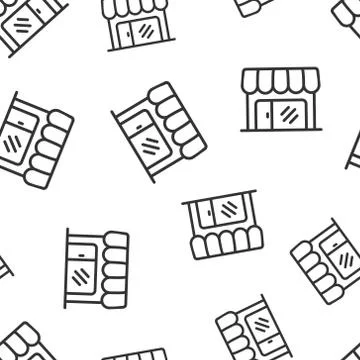 Grocery store icon seamless pattern background. Shop building vector illustra Ilustración de archivo