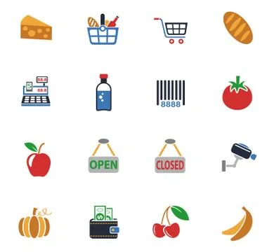 Grocery store icon set Stock Illustration