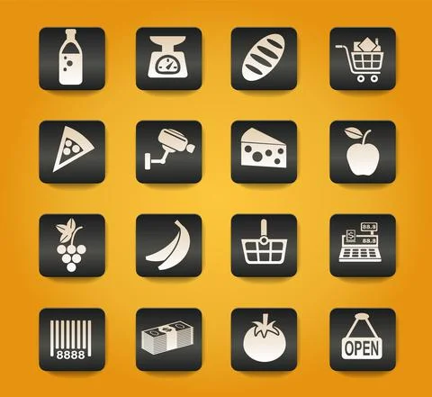 Grocery store icon set Stock Illustration