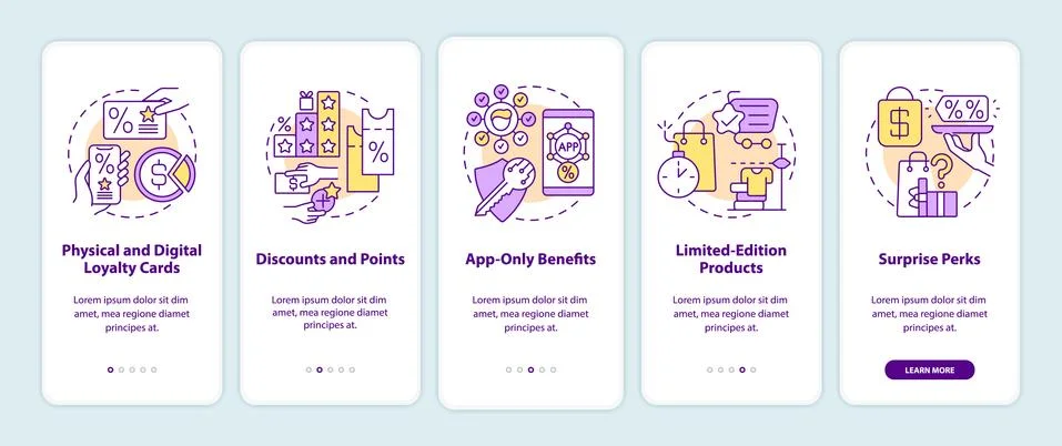 Grocery store loyalty program ideas onboarding mobile app page screen 스톡 일러스트