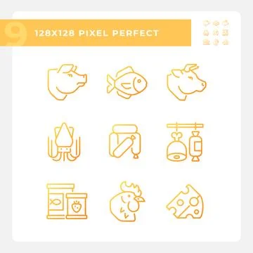 Grocery store pixel perfect gradient linear vector icons set Stock Illustration