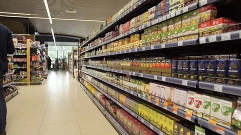 Grocery store, showcase with tea Stock Footage 75475555