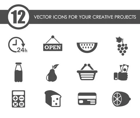 Grocery store vector icons Stock Illustration