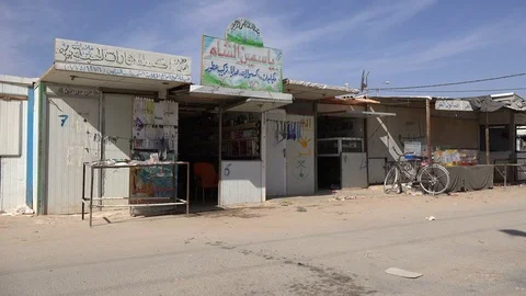 Grocery store in the Zaatari Syrian refugee camp in Jordan Stock Footage 71529842