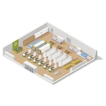 Grocery supermarket in a section inside an isometric icon set Stock Illustration