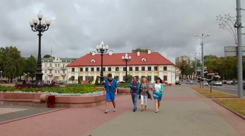 Grodno, Belarus. People walking on a city Stock Footage 59554457