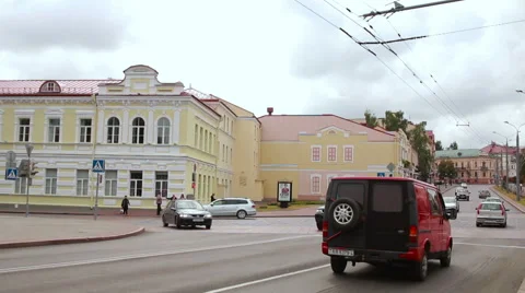 Grodno, Belarus - September 4, 2015: An old town in a city. Сrossroad Stock Footage 59554544