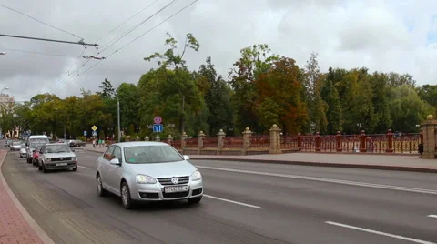 Grodno, Belarus - September 4, 2015: An old town in a city. Machinery transport Stock Footage 59554615