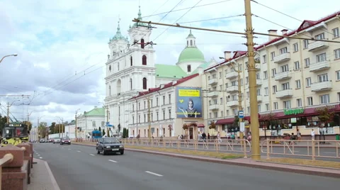 Grodno, Belarus - September 4, 2015: Automobile movement in city centre Stock Footage 59554757