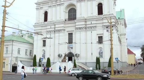Grodno, Belarus - September 4, 2015: St Francis Xavier Cathedral Stock Footage 59554786