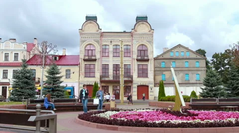 Grodno, Belarus - September 4, 2015: An old town. People walking on a city Stock Footage 59554819