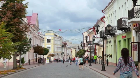 Grodno, Belarus - September 4, 2015: Sovetskaya Street in Grodna Stock Footage 59554954