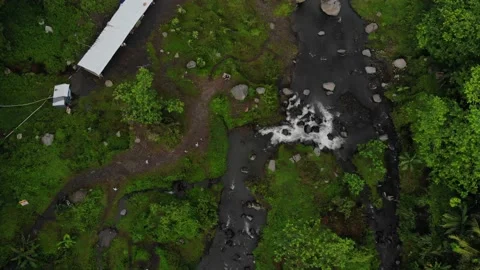 Grojogan watu purbo 6 stack waterfall aerial drone shot bangunrejo  yogyakarta Stock Footage 135513692