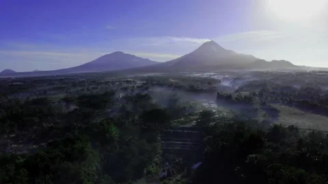 Grojogan watu purbo 6 stack waterfall aerial drone shot tempel yogyakarta Video stock 140702817