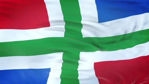 Groningen flag waving in the wind with highly detailed fabric texture 動画素材 139380205
