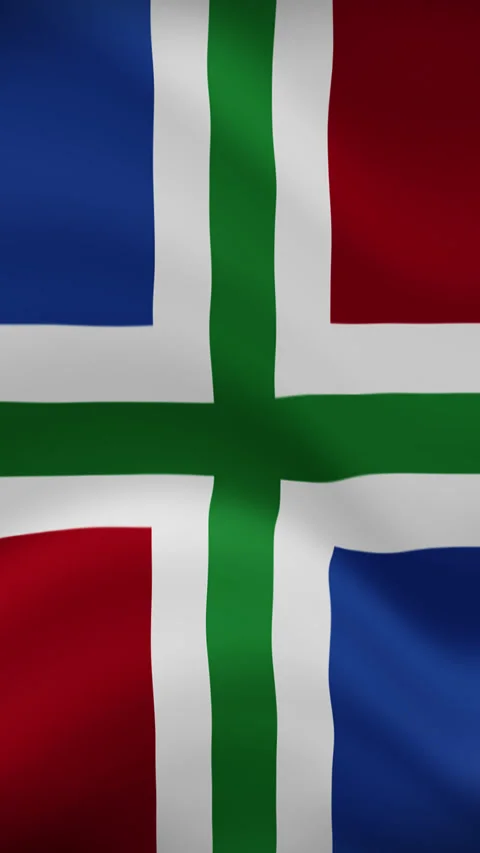 Groningen Waving Flag in Vertical Orientation – Realistic Loop Animation Stock Footage 294948658