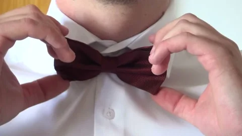 Groom adjusting bow-tie. Prepares before wedding ceremony Stock Footage 149143065