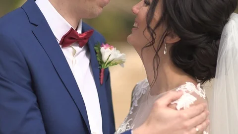 Groom and bride looking in each other's eyes and smiling Stock Footage 94212909