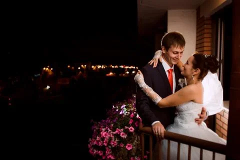 Groom and bride at night Stock Photos