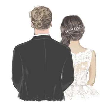 Groom with Bride side by side hand drawn Illustration Stock Illustration