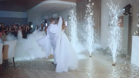 The groom circles the bride at the first wedding dance Stock Footage 203605627