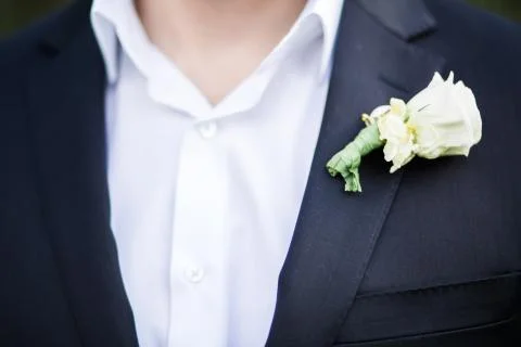 Groom close up with buttonhole Stock Photos