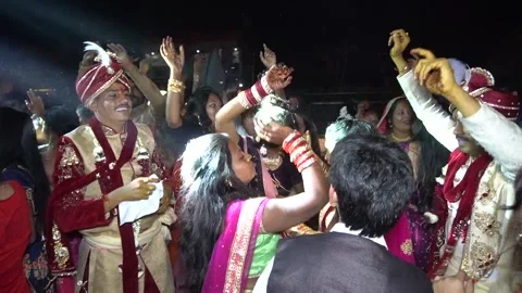 Groom dancing in the baraat also called as varghodo and jaan. groom Stock Footage 138066236