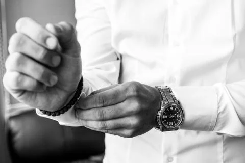 Groom getting ready for wedding. Stock Photos