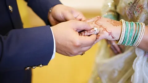 Groom Placing Ring on Bride Stock Footage 341395791