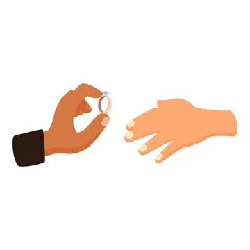 Groom placing wedding ring on bride's finger during ceremony イラスト素材