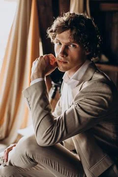 Groom preparing for his wedding Stock Photos