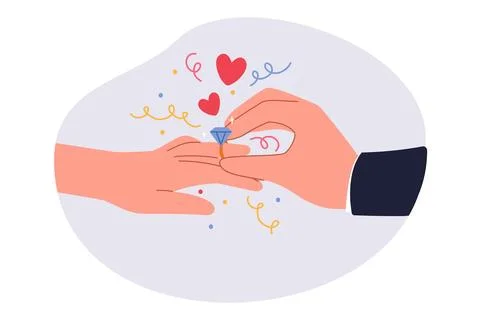 Groom puts wedding ring on bride hand during marriage ceremony in christian Stock Illustration
