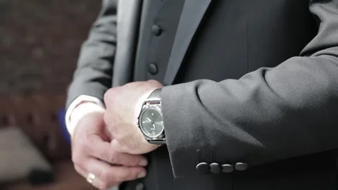 Groom Suiting Up in a Black Suit Video stock 300491814