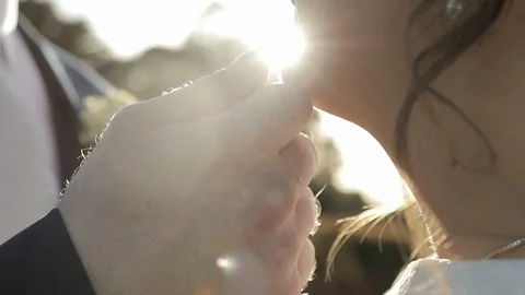 Groom touching to the bride face Stock Footage 98042656
