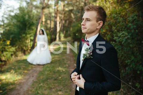 Groom waiting for the bride Stock Photos