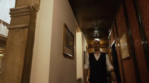 Groom Walking Down The Corridor. Close-up. Stock Footage 106151706