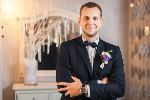 Groom on wedding looking in camera Stock Photos