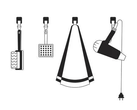 Grooming studio tools black and white 2D line cartoon objects set Illustrazione stock