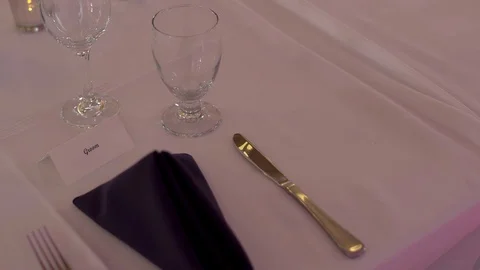 The Grooms Dinner Table Set at Wedding Reception. Stock Footage 108450998