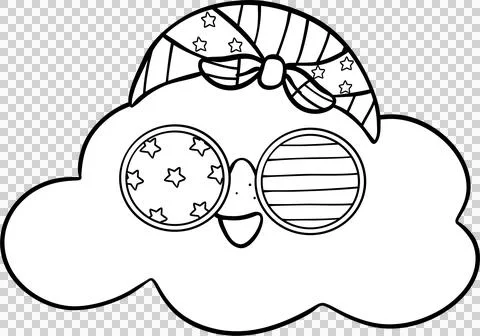 Groovy 4th of July outline, Cloud Wearing Patriotic Sunglasses and Bandana .. Stock Illustration