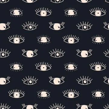 Groovy abstract eyes seamless pattern. Magic elements in trendy retro 60s 70s Illustrazione stock