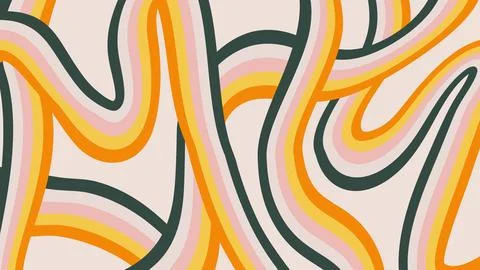 Groovy abstract pattern with tangled loops on beige background. Psychedelic wavy Stock Illustration