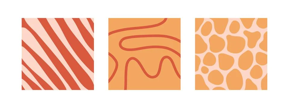 Groovy background set. Lines, waves, trippy grid, swirl print 1970s Hippie Stock Illustration