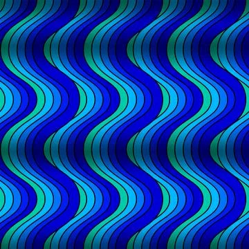 Groovy blue wave seamless horizontal pattern. Background cartoon vintage 스톡 일러스트