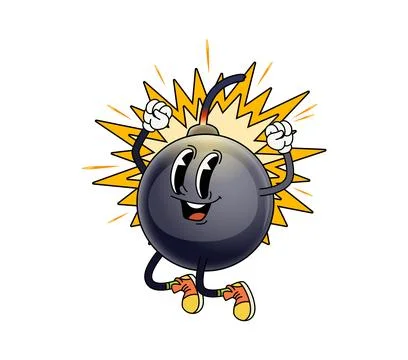 Groovy bomb character features an explosive burst Stock Illustration